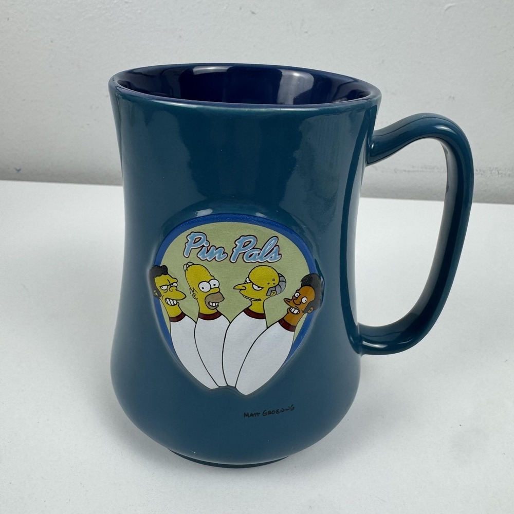 Vintage The Simpsons Pin Pals Bowling Coffee Mug 16oz Blue 2004 Cartoon Novelty